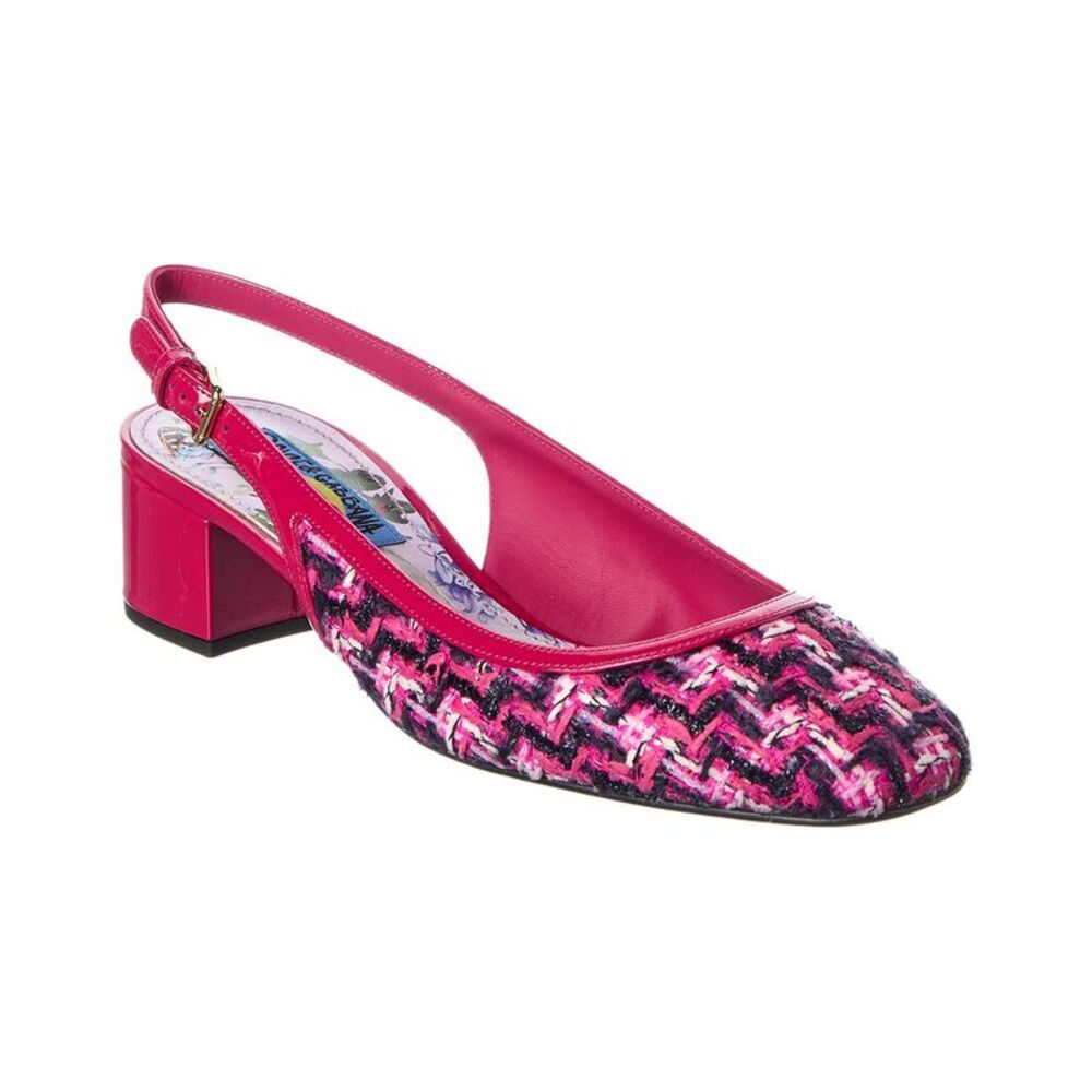 Dolce & Gabbana Dg Logo 38 Tweed & Patent Slingback Pump, Pink